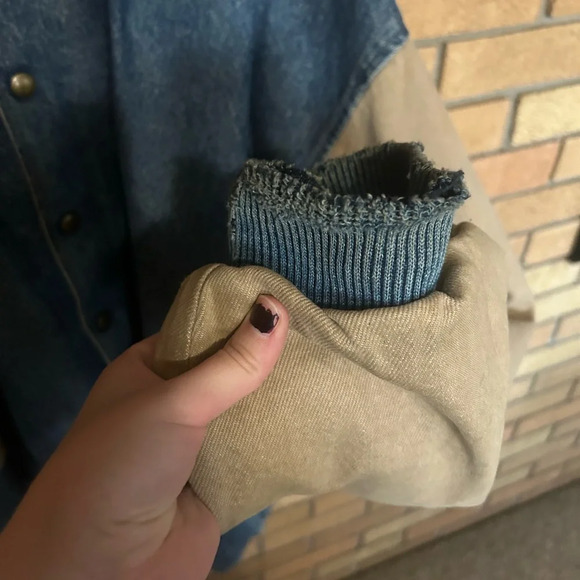 Vintage Three Rivers Denim Bomber Varsity Button Jacket Canvas Sleeves Size XL - Picture 6 of 7